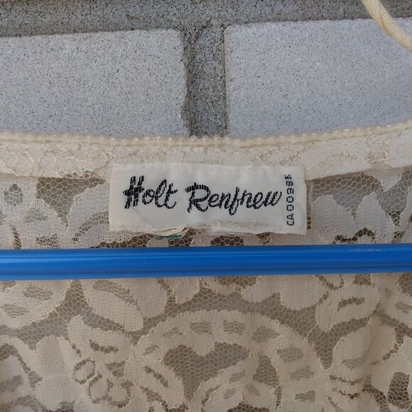 Vintage Ivory Sheer Lace Dress by Holt Renfrew Long Sleeves Drop Waist 37"B 34"W - Picture 9 of 13